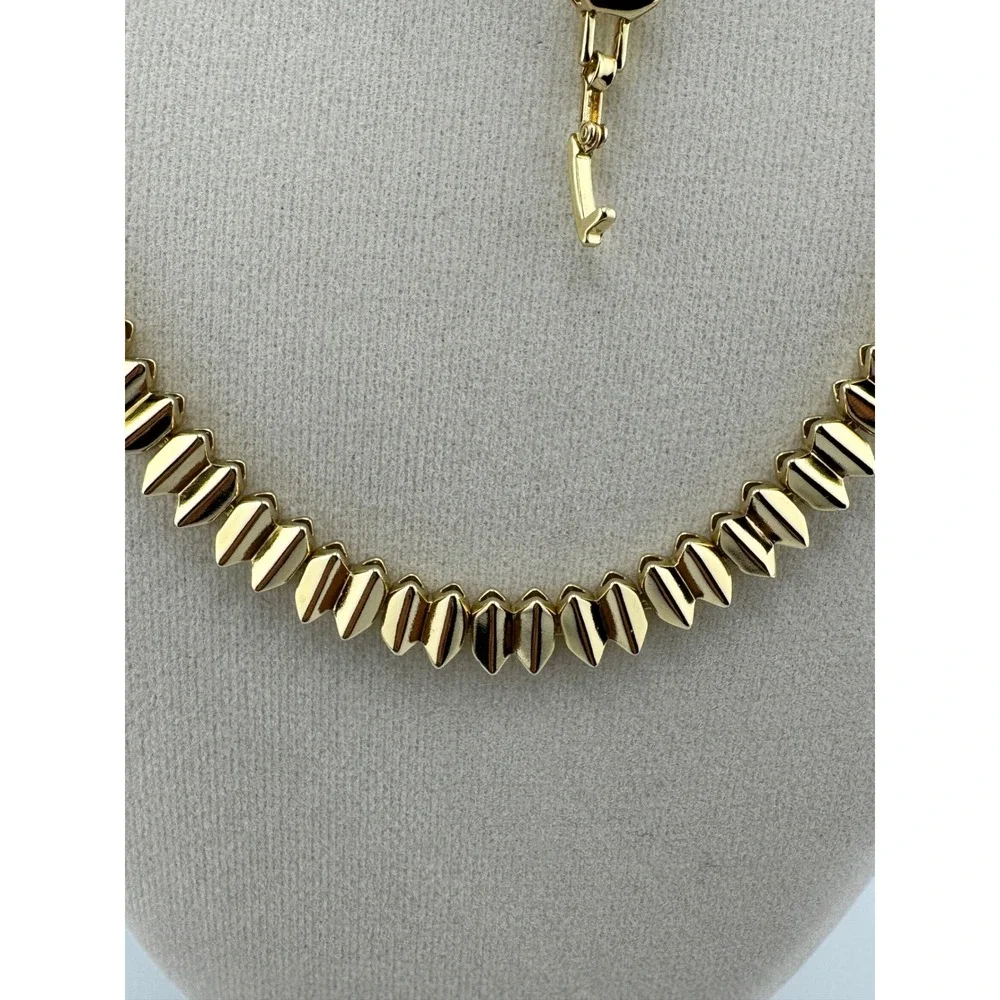 Vintage Gold Tone Geometric Ribbed Link‎ Necklace and Bracelet Jewelry Set